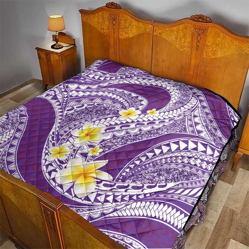 Plumeria Polynesian Purple Glitter Pattern Quilt