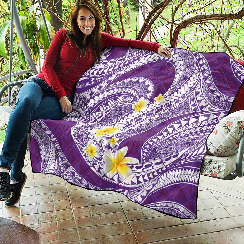 Plumeria Polynesian Purple Glitter Pattern Quilt
