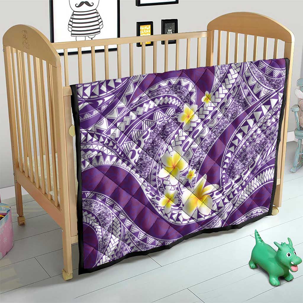 Plumeria Polynesian Purple Glitter Pattern Quilt
