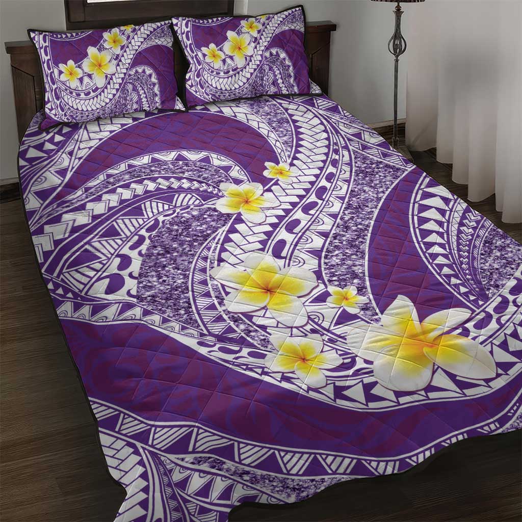 Plumeria Polynesian Purple Glitter Pattern Quilt Bed Set LT01 Purple - Polynesian Pride