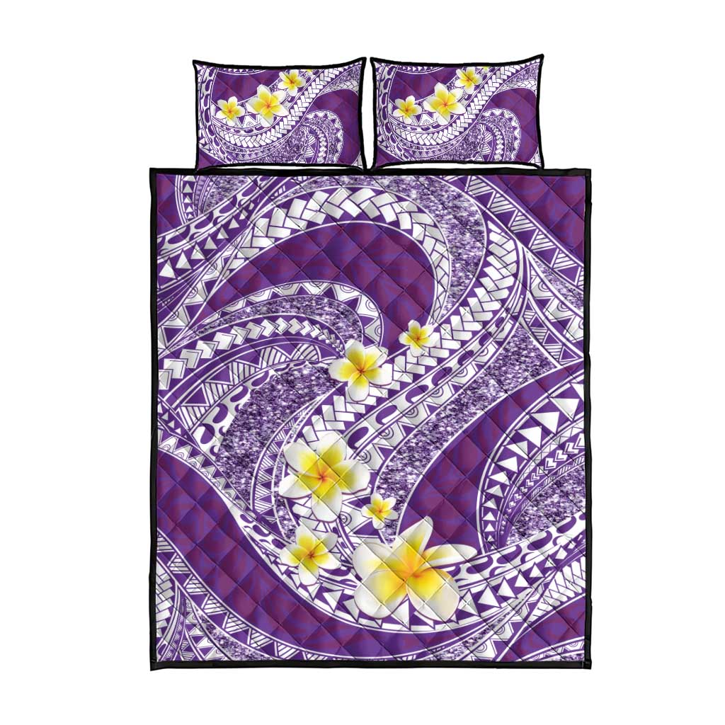 Plumeria Polynesian Purple Glitter Pattern Quilt Bed Set LT01 - Polynesian Pride