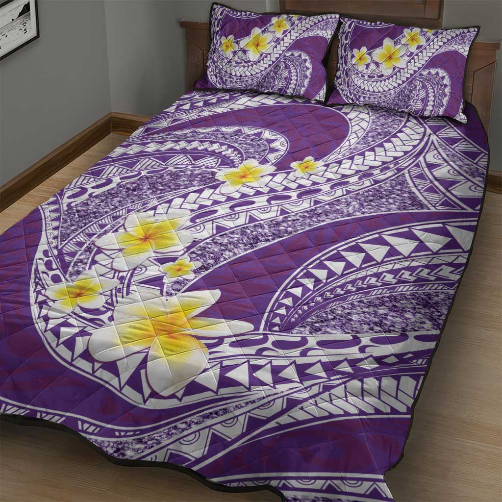 Plumeria Polynesian Purple Glitter Pattern Quilt Bed Set LT01 - Polynesian Pride