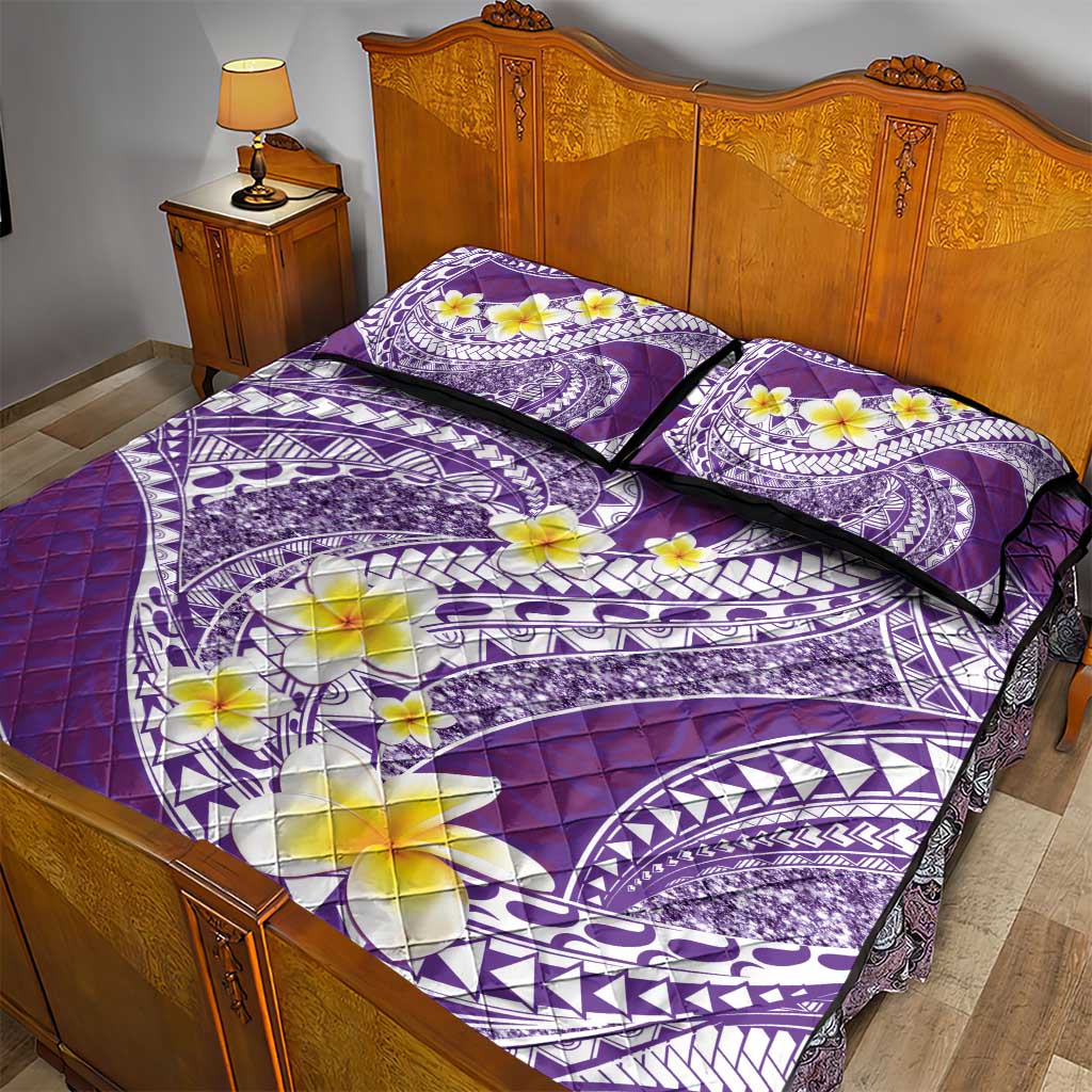 Plumeria Polynesian Purple Glitter Pattern Quilt Bed Set LT01 - Polynesian Pride