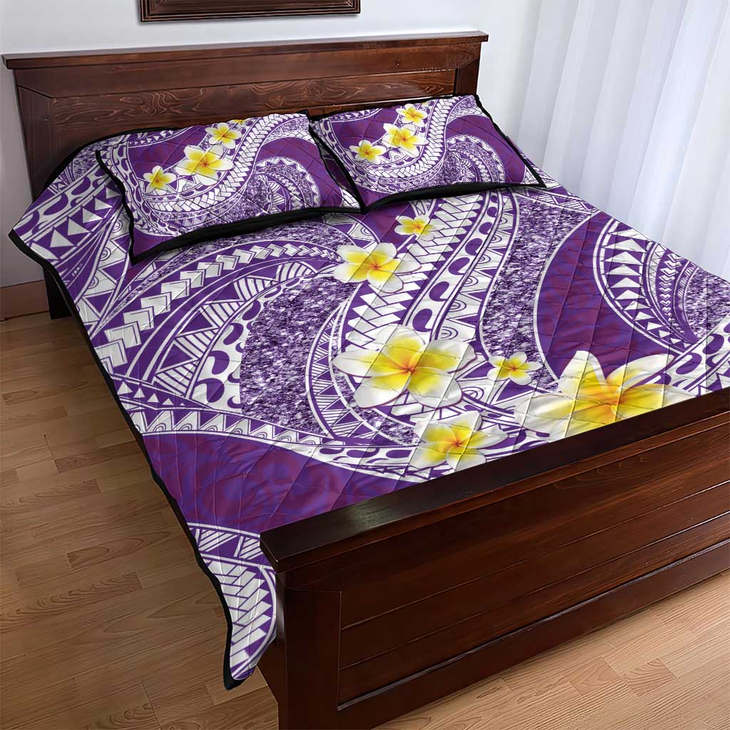 Plumeria Polynesian Purple Glitter Pattern Quilt Bed Set LT01 - Polynesian Pride