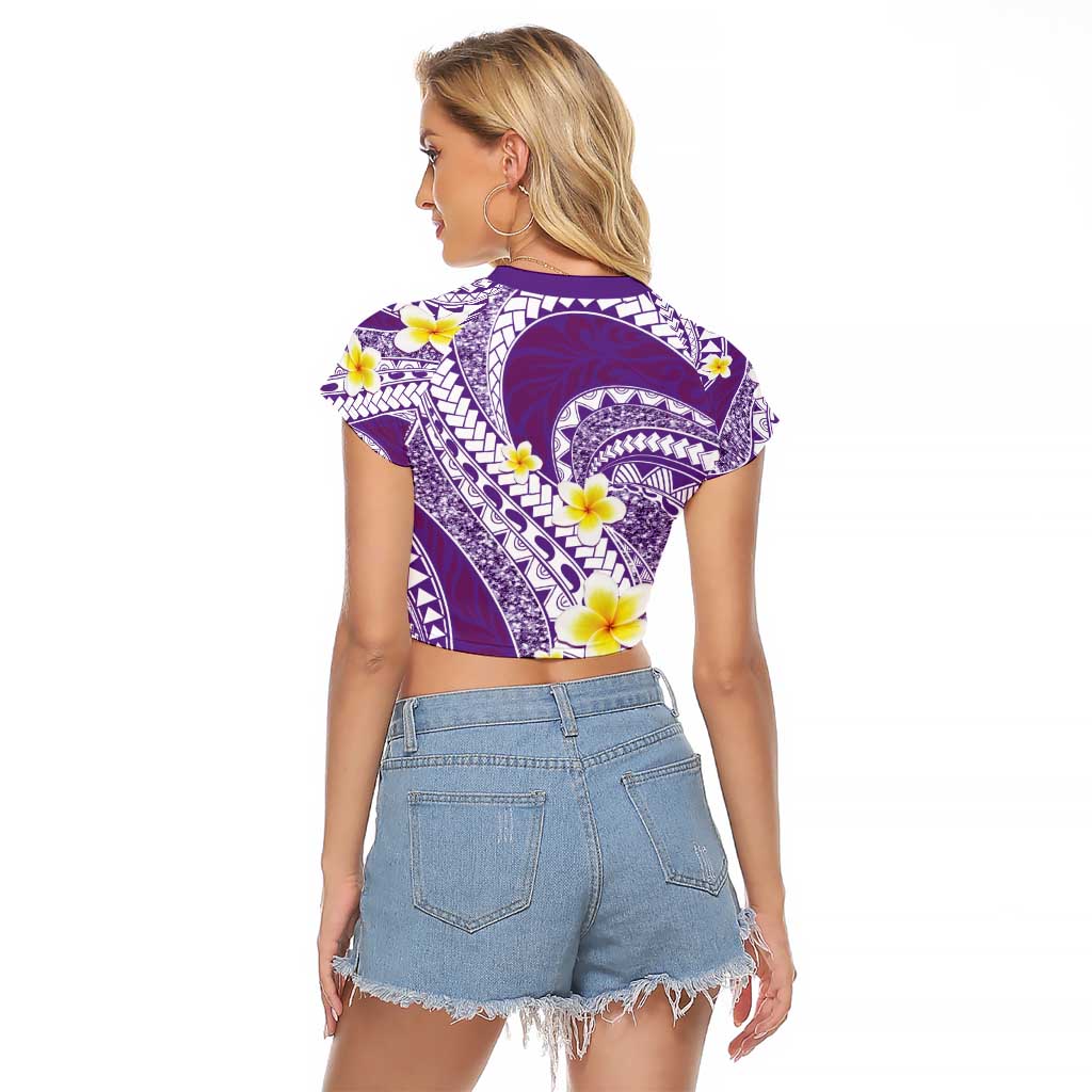 Plumeria Polynesian Purple Glitter Pattern Raglan Cropped T Shirt LT01 - Polynesian Pride