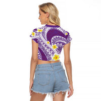 Plumeria Polynesian Purple Glitter Pattern Raglan Cropped T Shirt LT01 - Polynesian Pride