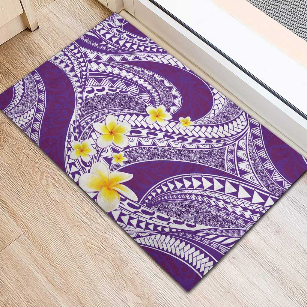 Plumeria Polynesian Purple Glitter Pattern Rubber Doormat LT01 - Polynesian Pride
