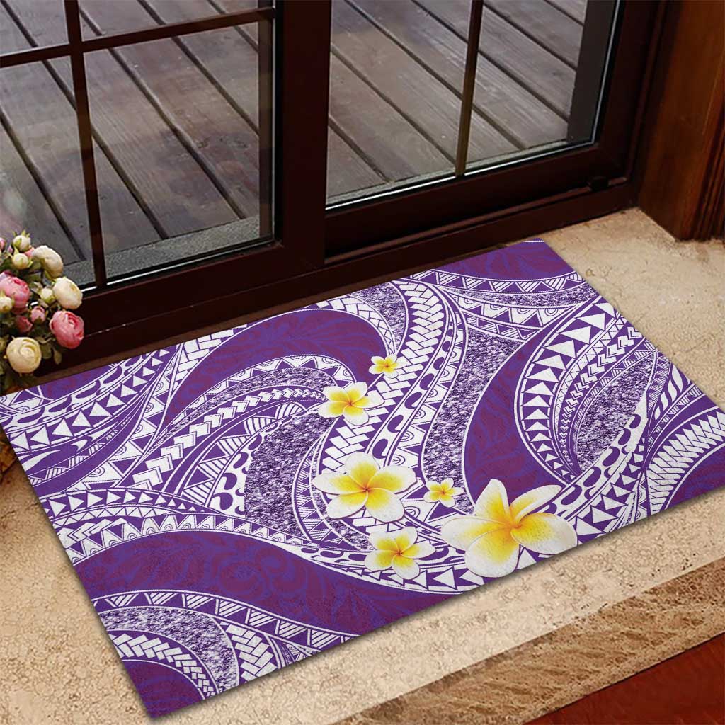 Plumeria Polynesian Purple Glitter Pattern Rubber Doormat LT01 - Polynesian Pride