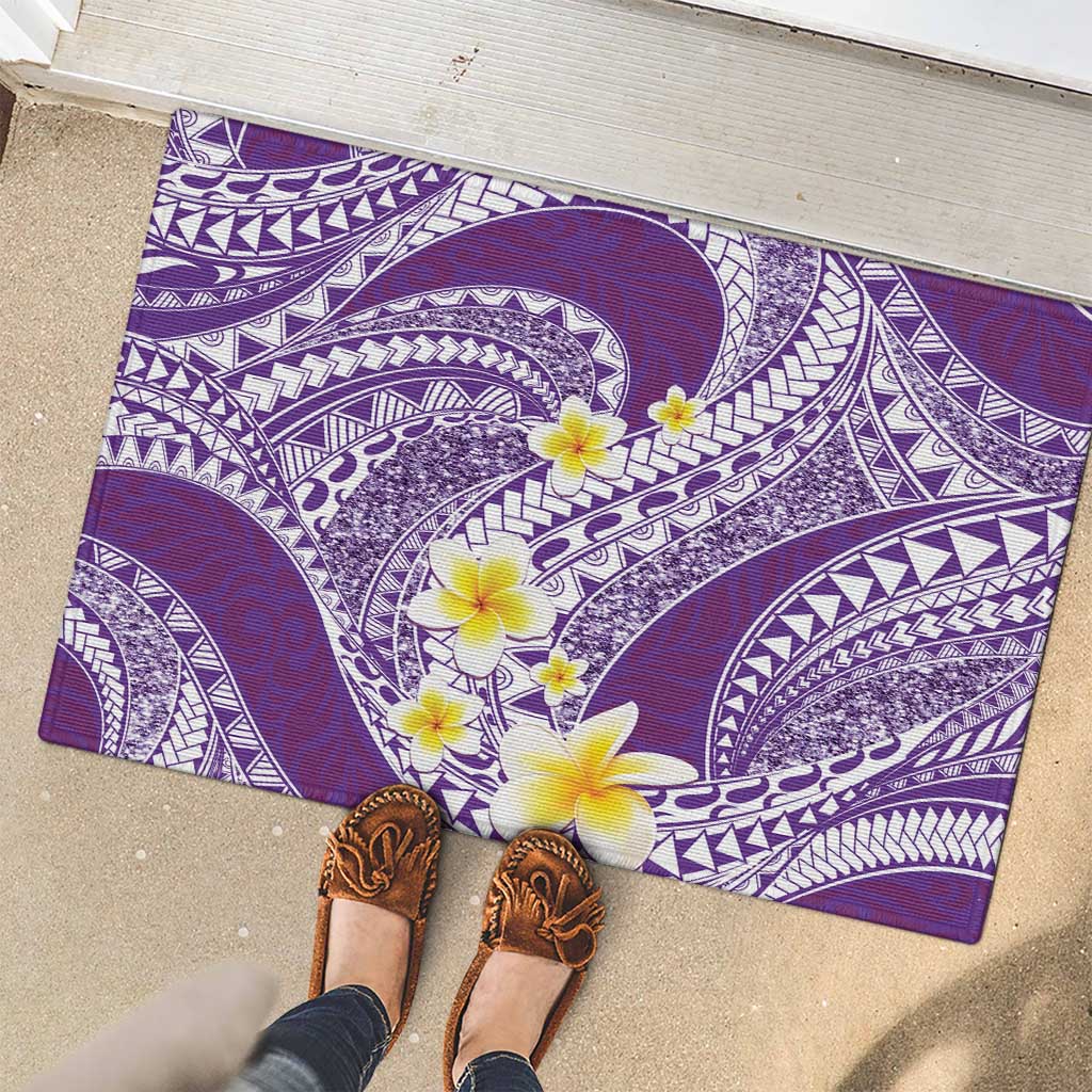 Plumeria Polynesian Purple Glitter Pattern Rubber Doormat LT01 - Polynesian Pride