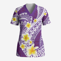 Plumeria Polynesian Purple Glitter Pattern Scrub Top LT01 Adult Purple - Polynesian Pride