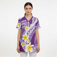 Plumeria Polynesian Purple Glitter Pattern Scrub Top LT01 - Polynesian Pride