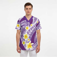 Plumeria Polynesian Purple Glitter Pattern Scrub Top LT01 - Polynesian Pride