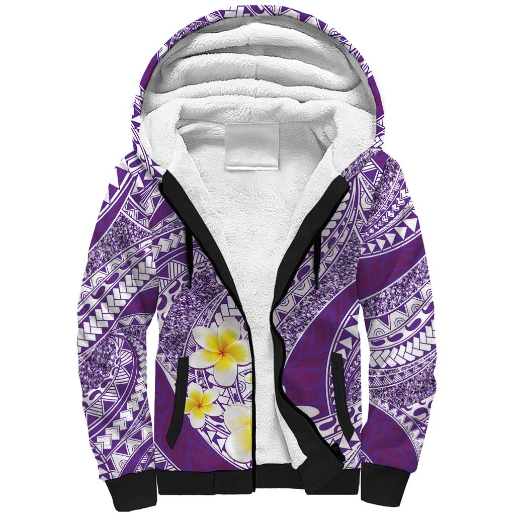 Plumeria Polynesian Purple Glitter Pattern Sherpa Hoodie LT01 Unisex Purple - Polynesian Pride