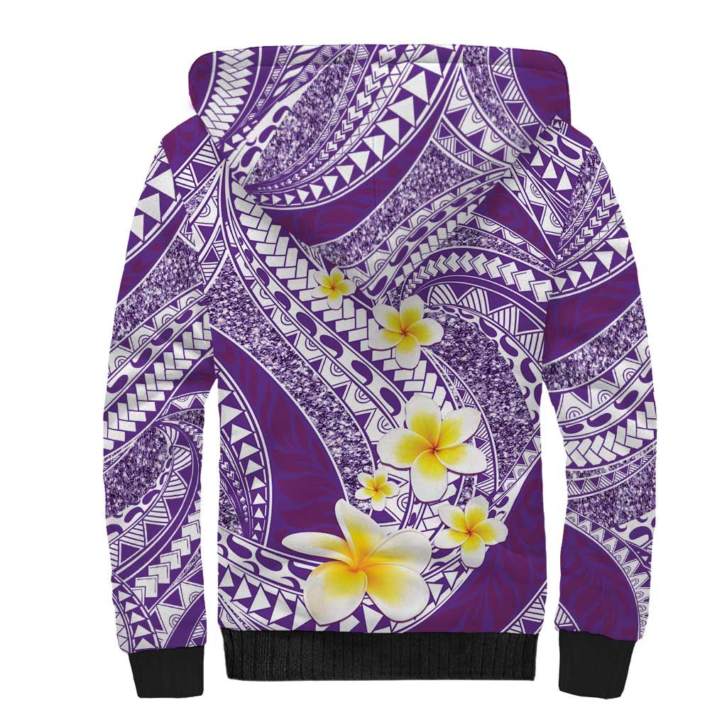 Plumeria Polynesian Purple Glitter Pattern Sherpa Hoodie LT01 - Polynesian Pride