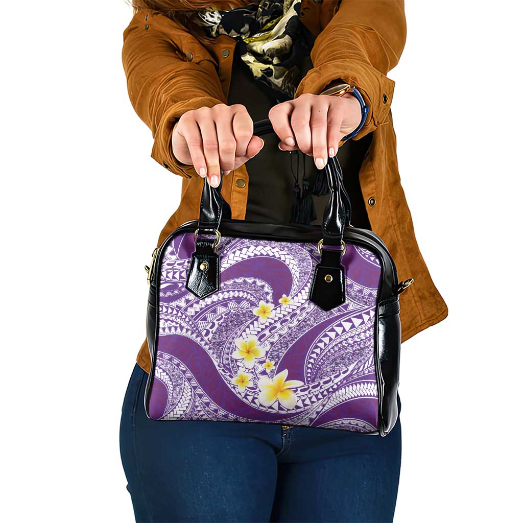 Plumeria Polynesian Purple Glitter Pattern Shoulder Handbag