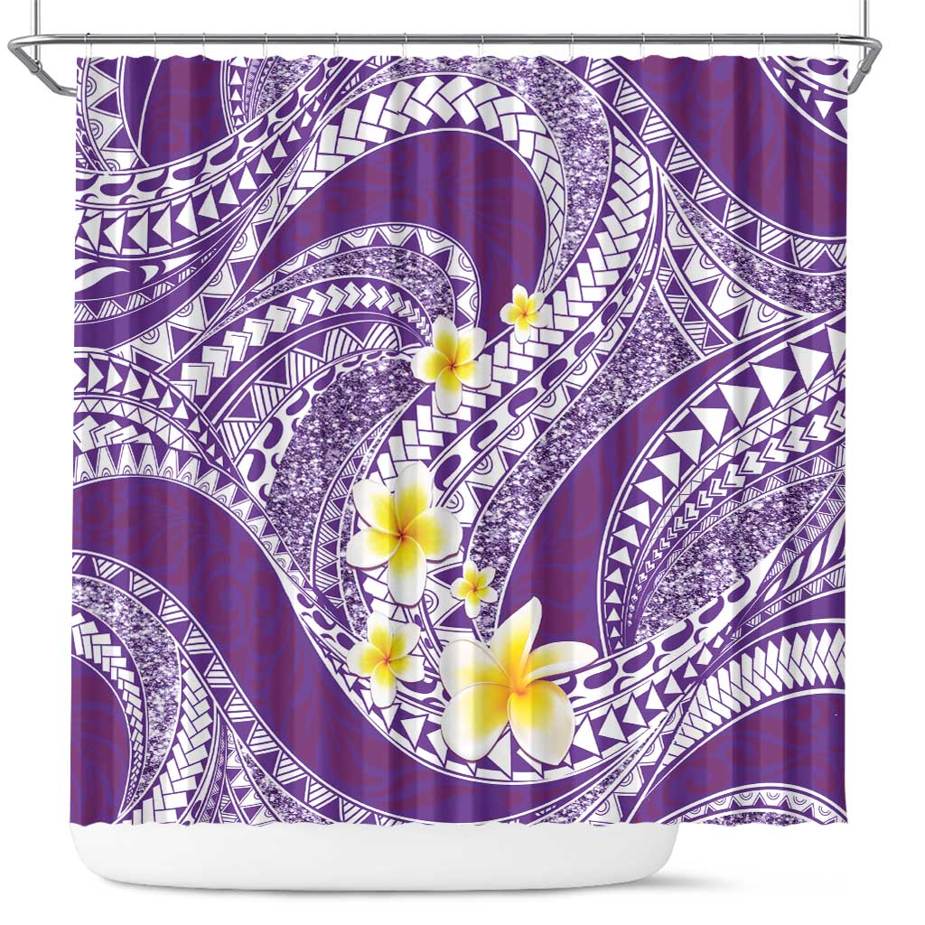 Plumeria Polynesian Purple Glitter Pattern Shower Curtain