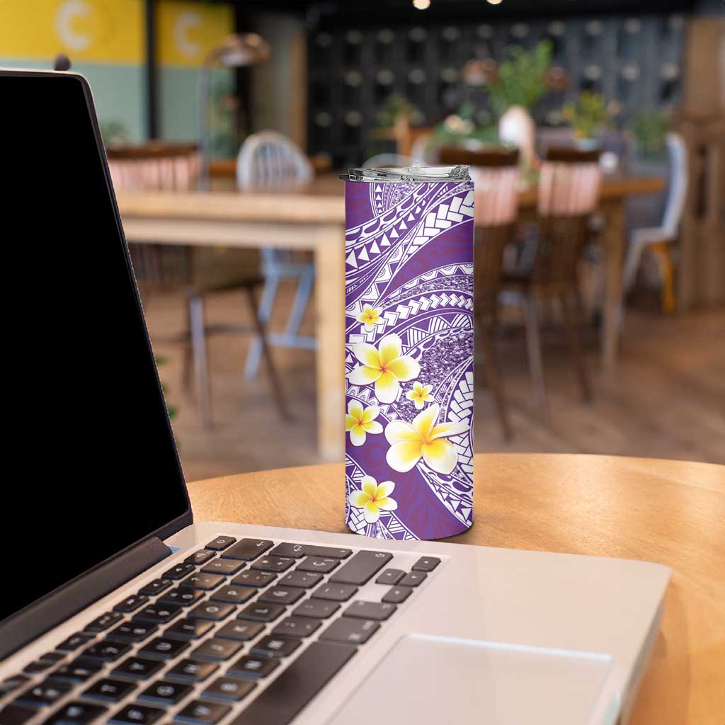 Plumeria Polynesian Purple Glitter Pattern Skinny Tumbler