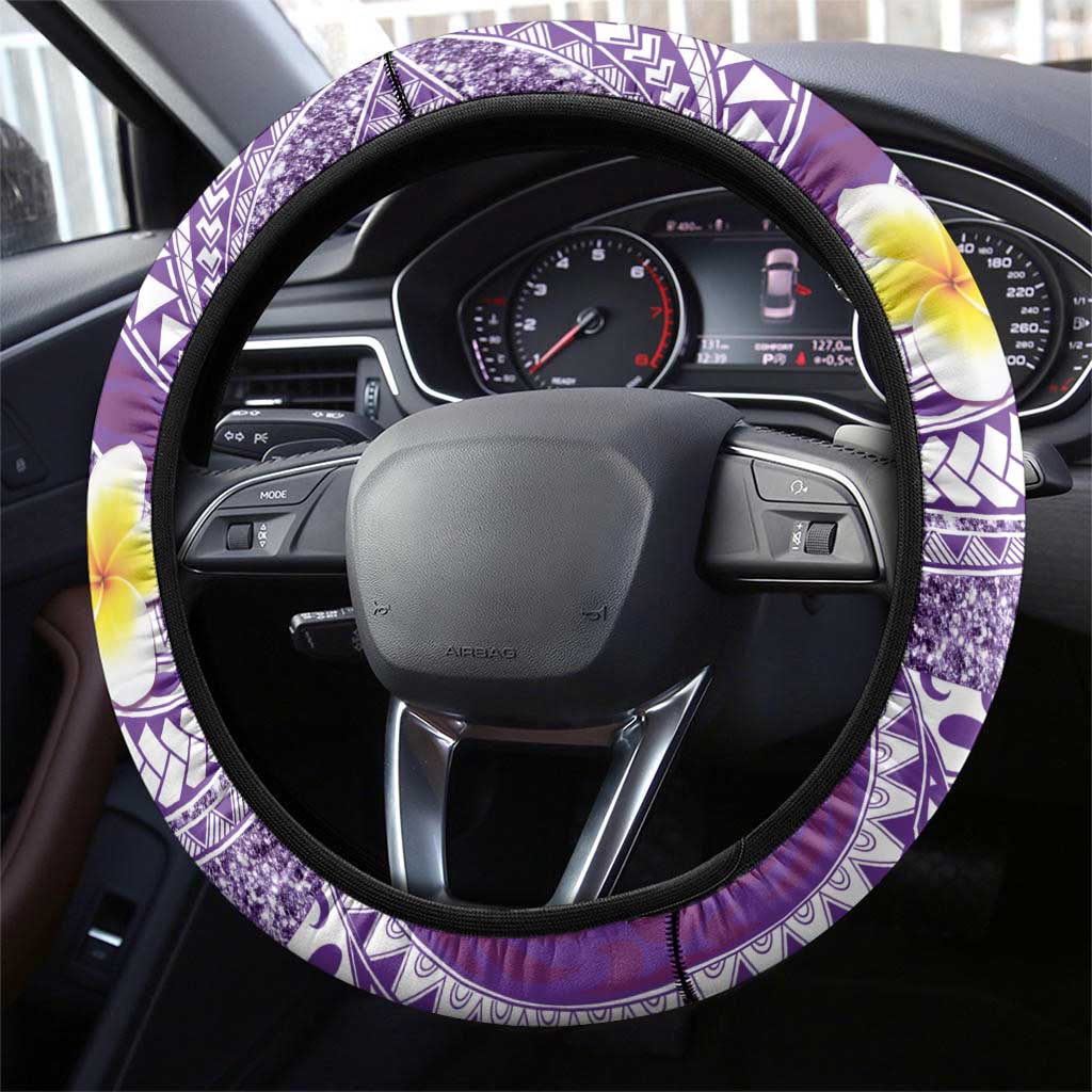 Plumeria Polynesian Purple Glitter Pattern Steering Wheel Cover LT01 - Polynesian Pride