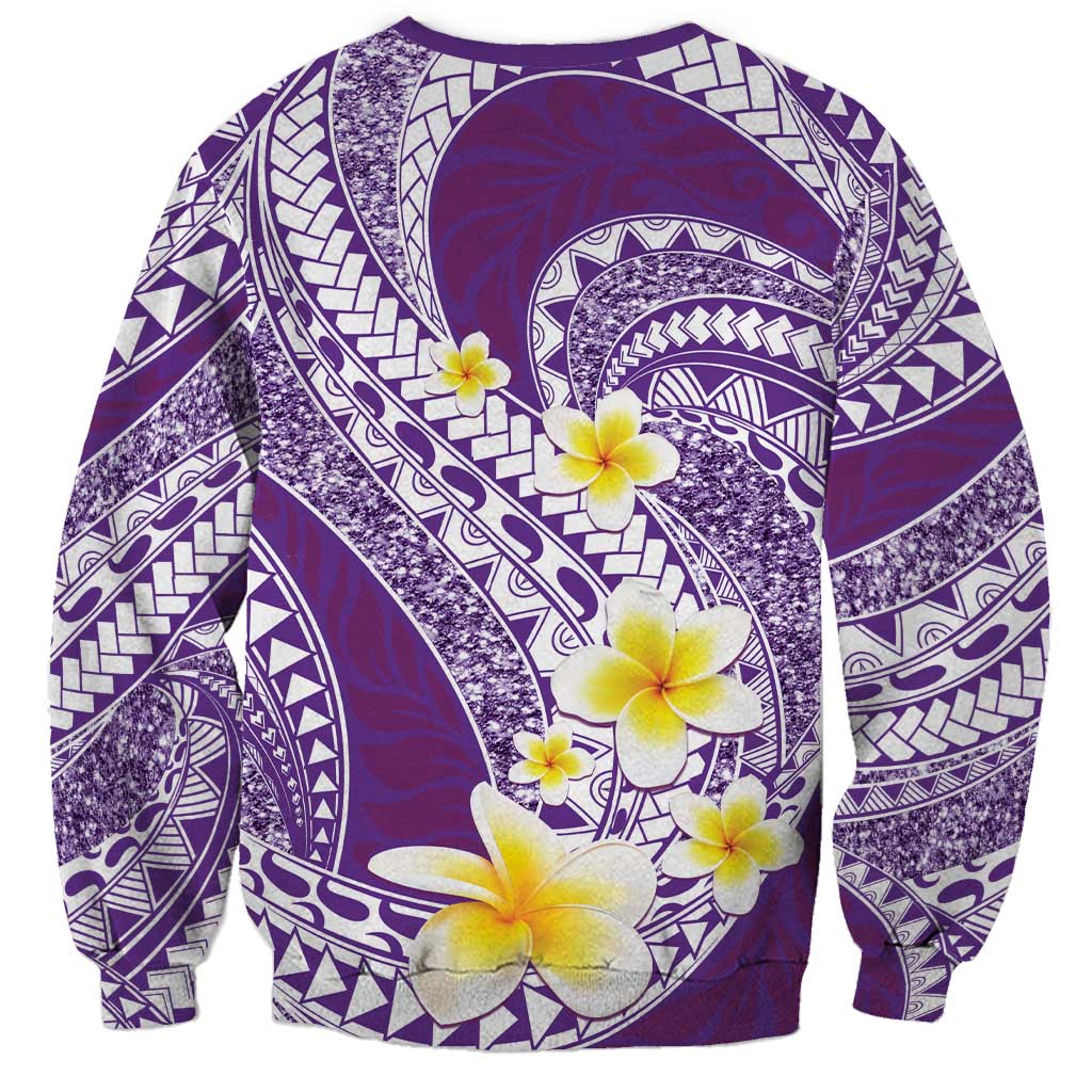 Plumeria Polynesian Purple Glitter Pattern Sweatshirt LT01 - Polynesian Pride