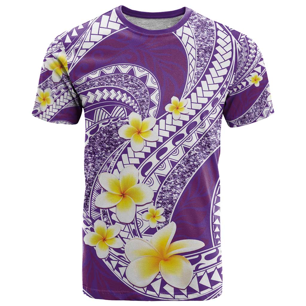 Plumeria Polynesian Purple Glitter Pattern T Shirt