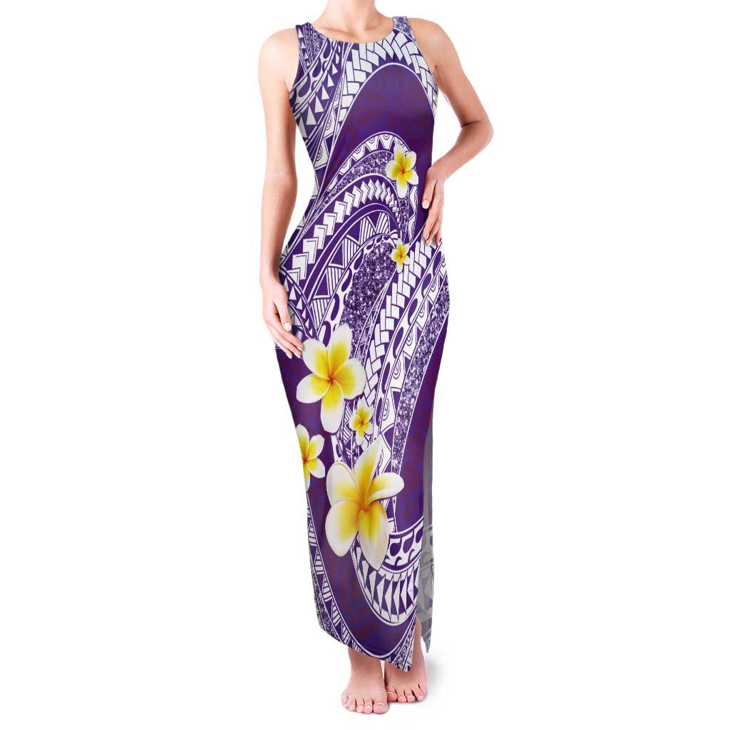 Plumeria Polynesian Purple Glitter Pattern Tank Maxi Dress LT01 Women Purple - Polynesian Pride