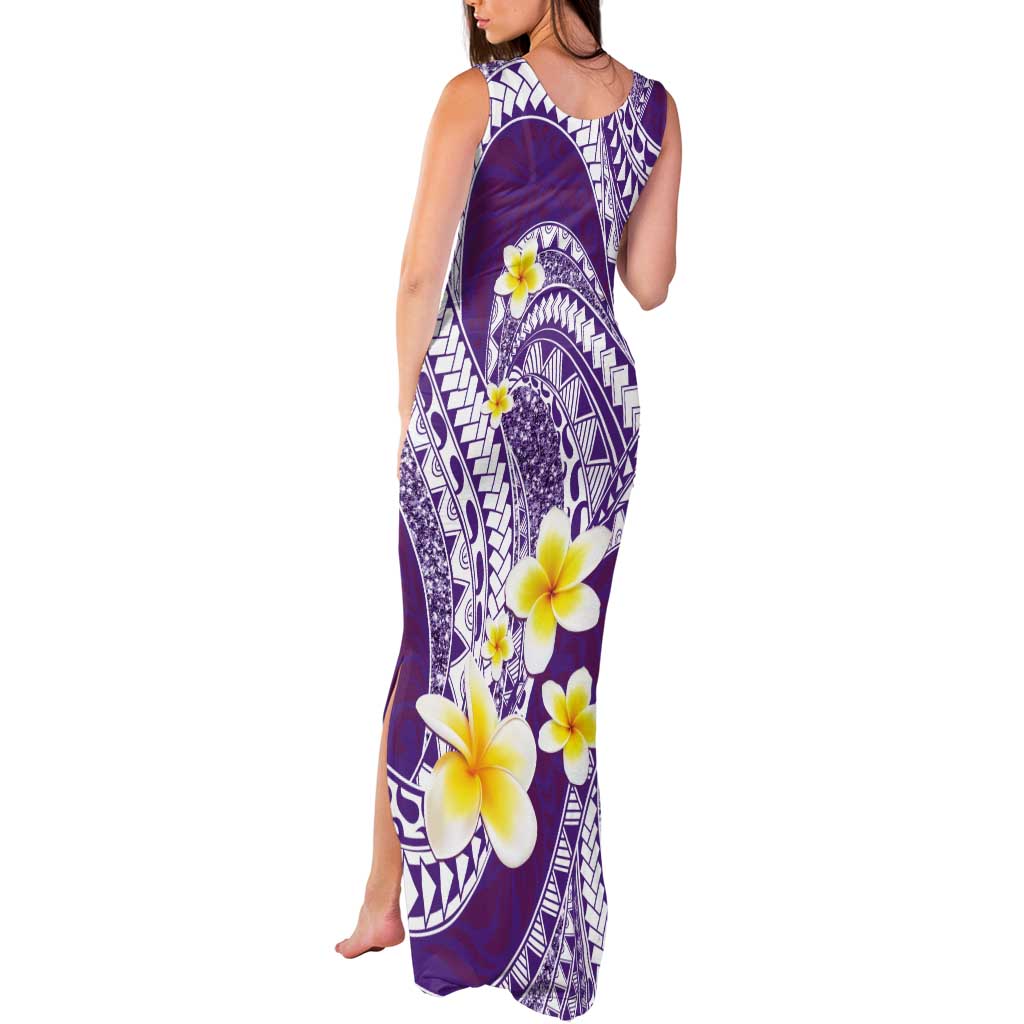 Plumeria Polynesian Purple Glitter Pattern Tank Maxi Dress LT01 - Polynesian Pride