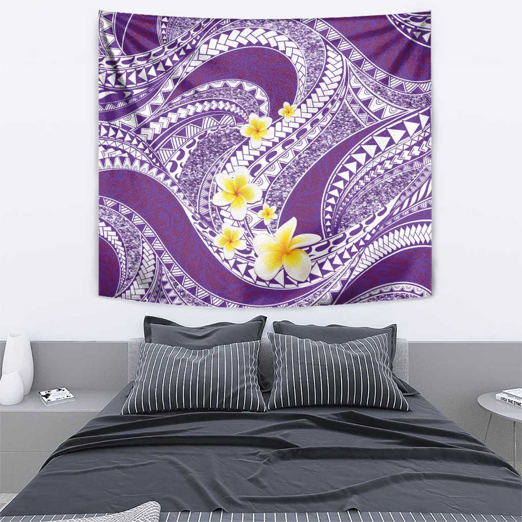 Plumeria Polynesian Purple Glitter Pattern Tapestry