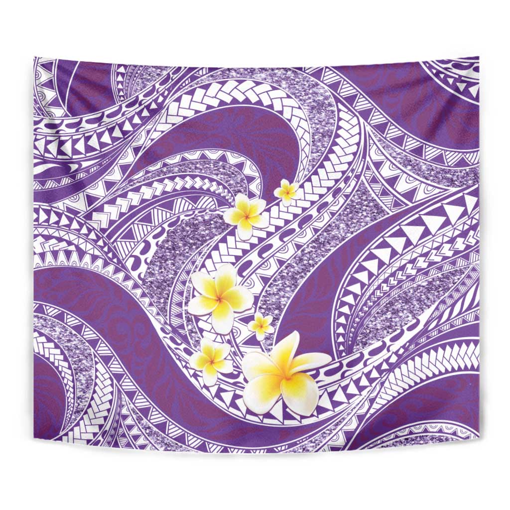 Plumeria Polynesian Purple Glitter Pattern Tapestry