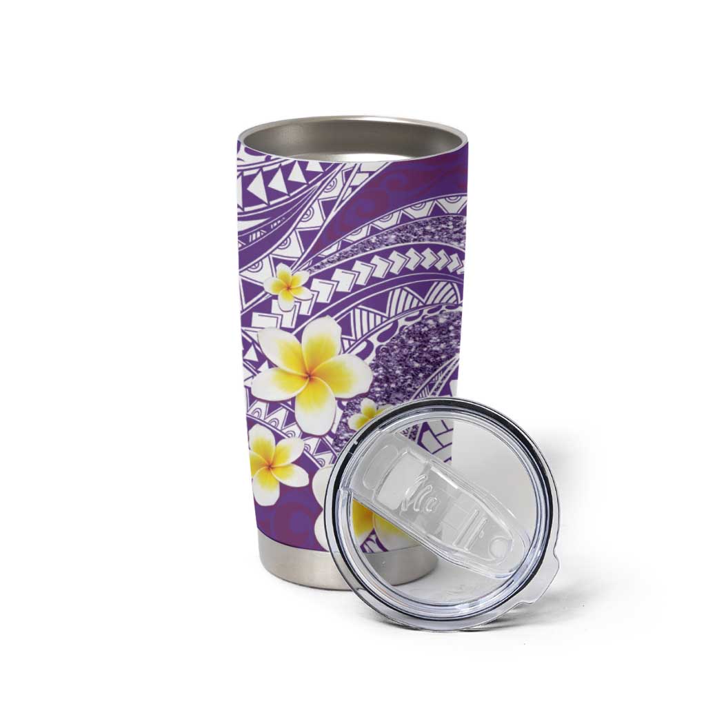 Plumeria Polynesian Purple Glitter Pattern Tumbler Cup LT01 - Polynesian Pride