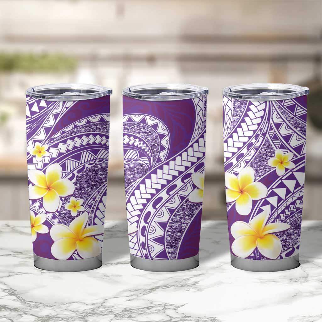 Plumeria Polynesian Purple Glitter Pattern Tumbler Cup LT01 - Polynesian Pride