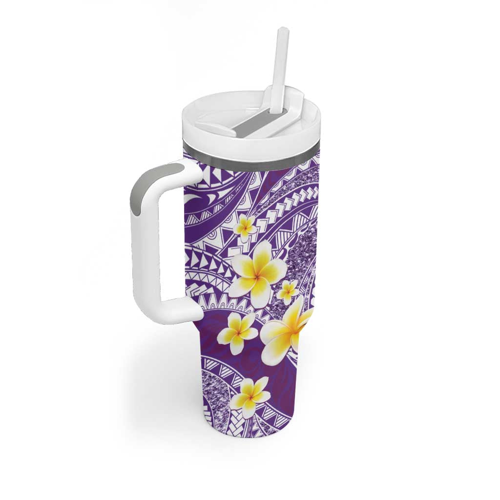 Plumeria Polynesian Purple Glitter Pattern Tumbler With Handle LT01 - Polynesian Pride