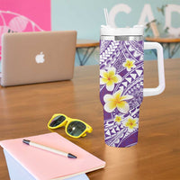 Plumeria Polynesian Purple Glitter Pattern Tumbler With Handle LT01 - Polynesian Pride
