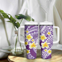 Plumeria Polynesian Purple Glitter Pattern Tumbler With Handle LT01 - Polynesian Pride