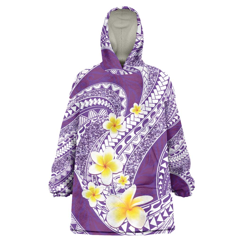Plumeria Polynesian Purple Glitter Pattern Wearable Blanket Hoodie LT01 One Size Purple - Polynesian Pride