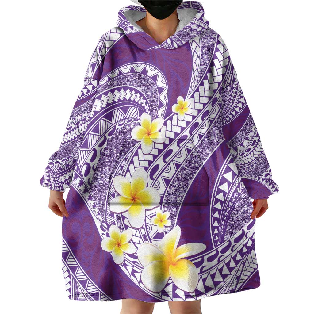 Plumeria Polynesian Purple Glitter Pattern Wearable Blanket Hoodie LT01 - Polynesian Pride
