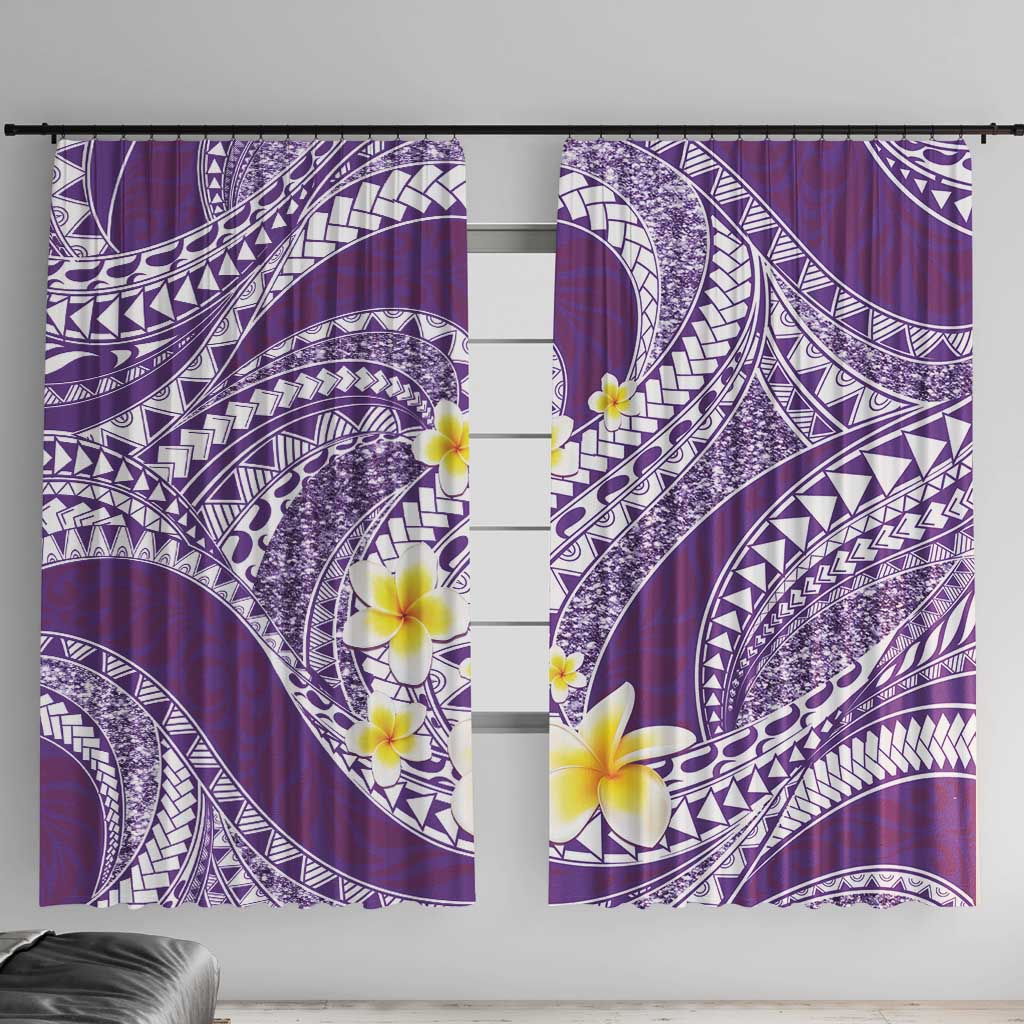 Plumeria Polynesian Purple Glitter Pattern Window Curtain