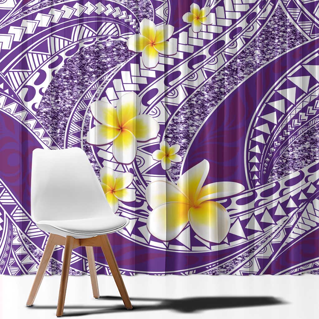 Plumeria Polynesian Purple Glitter Pattern Window Curtain LT01 - Polynesian Pride