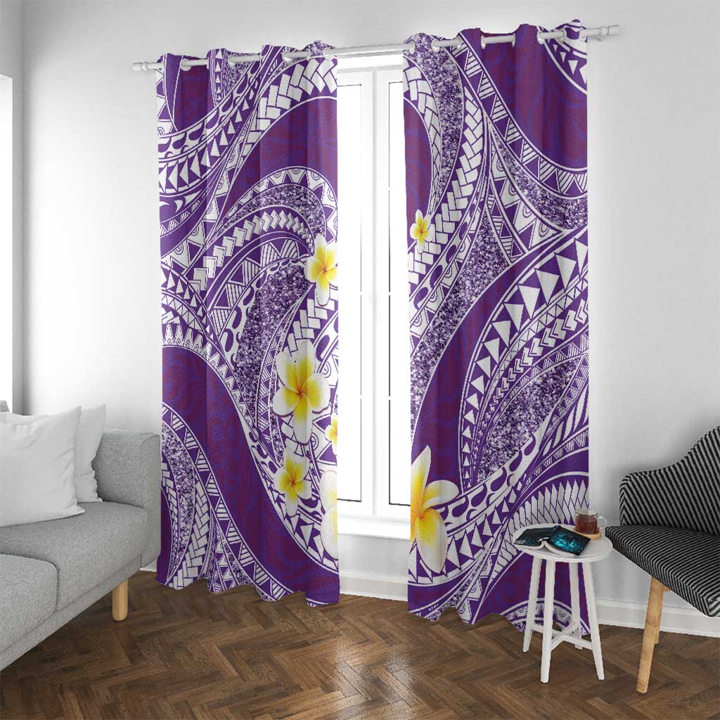 Plumeria Polynesian Purple Glitter Pattern Window Curtain LT01 With Grommets Purple - Polynesian Pride