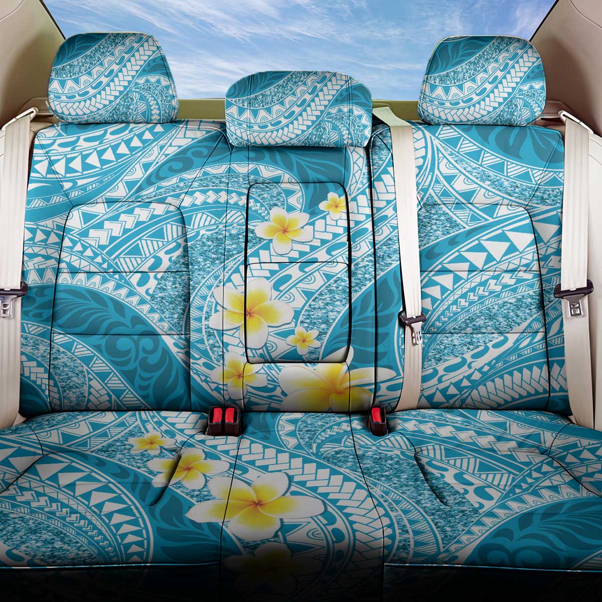 Plumeria Polynesian Sky Blue Glitter Pattern Back Car Seat Cover