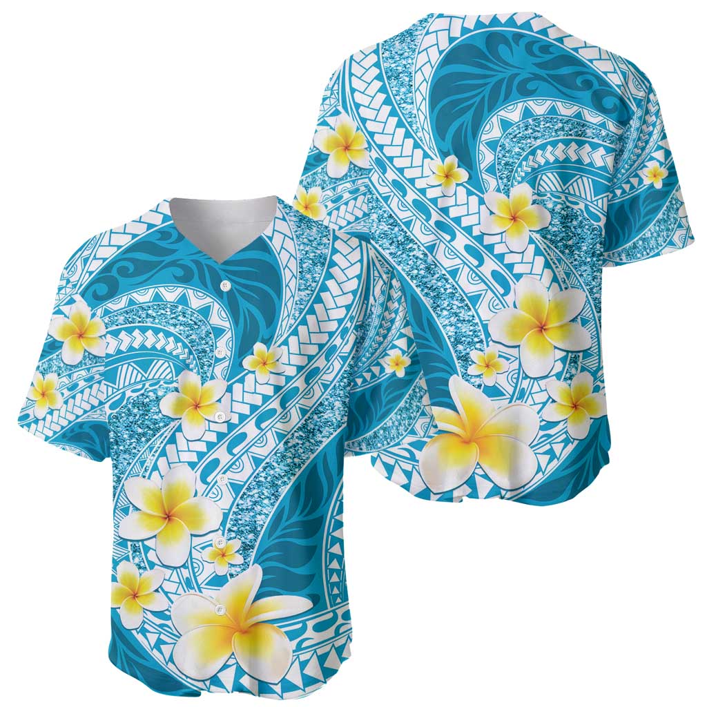 Plumeria Polynesian Sky Blue Glitter Pattern Baseball Jersey