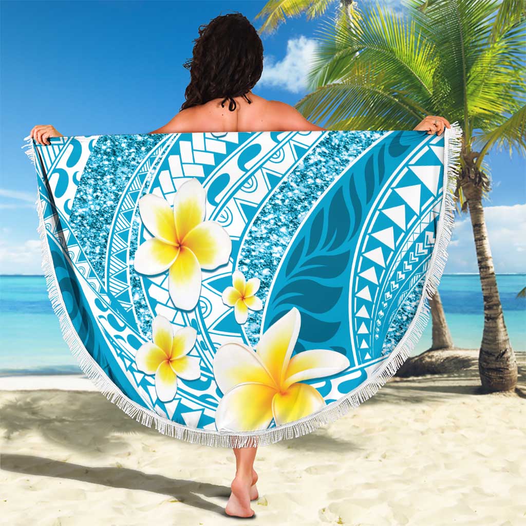 Plumeria Polynesian Sky Blue Glitter Pattern Beach Blanket LT01 - Polynesian Pride