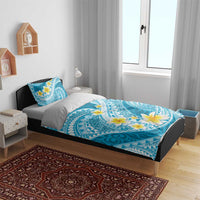 Plumeria Polynesian Sky Blue Glitter Pattern Bedding Set