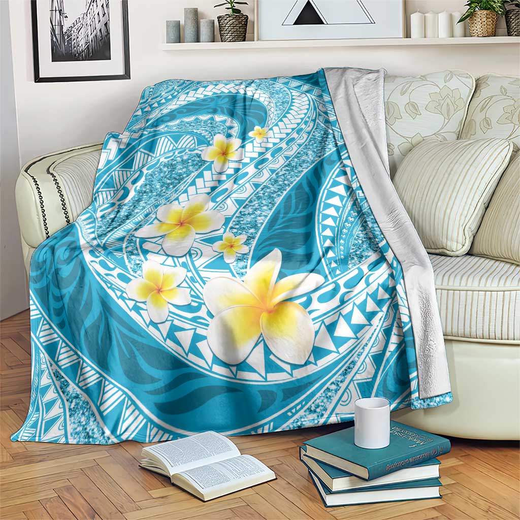 Plumeria Polynesian Sky Blue Glitter Pattern Blanket LT01 Sky Blue - Polynesian Pride
