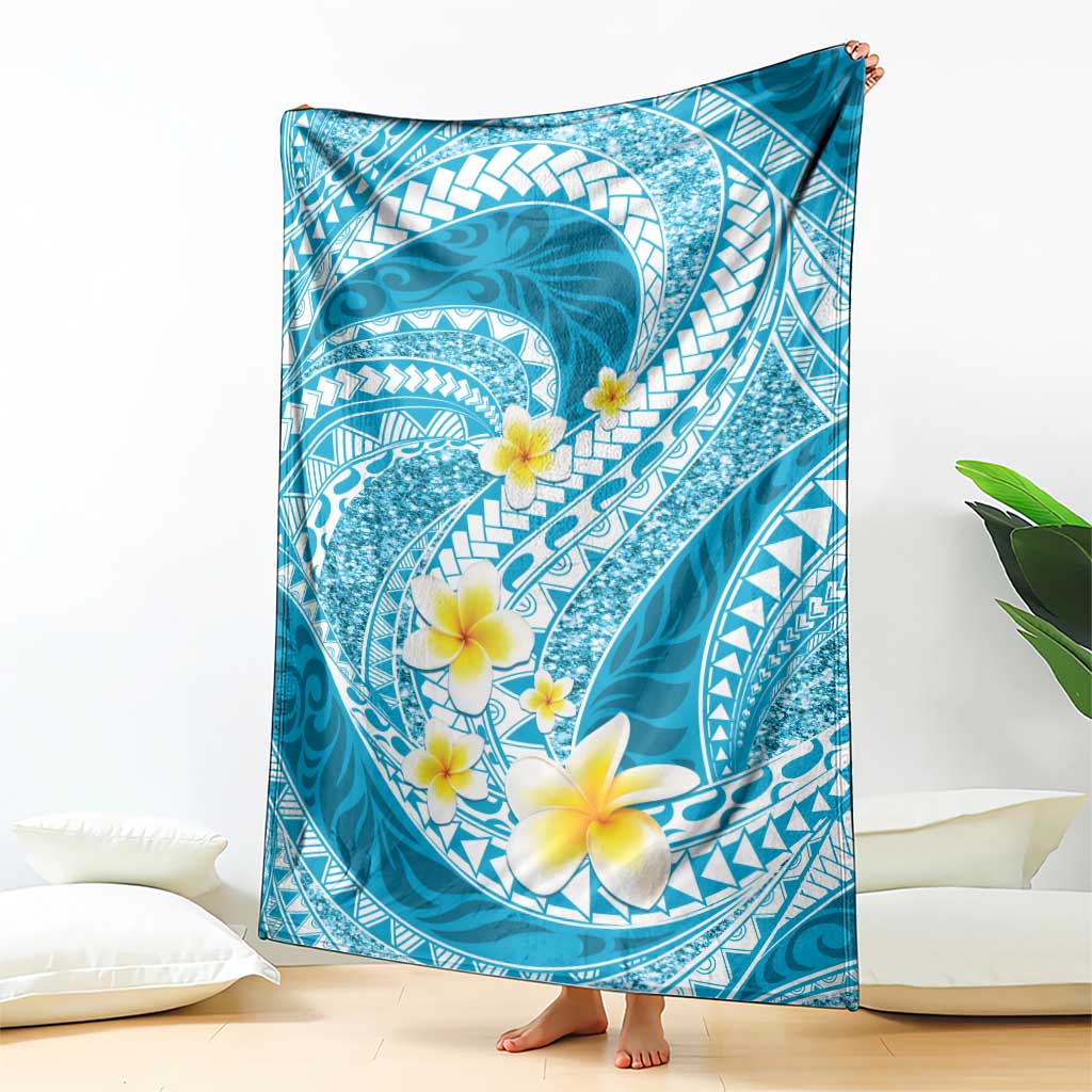 Plumeria Polynesian Sky Blue Glitter Pattern Blanket LT01 - Polynesian Pride