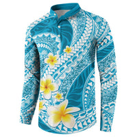 Plumeria Polynesian Sky Blue Glitter Pattern Button Sweatshirt LT01 - Polynesian Pride