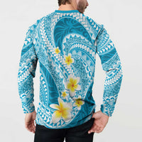 Plumeria Polynesian Sky Blue Glitter Pattern Button Sweatshirt LT01 - Polynesian Pride