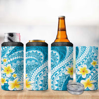 Plumeria Polynesian Sky Blue Glitter Pattern 4 in 1 Can Cooler Tumbler LT01 - Polynesian Pride