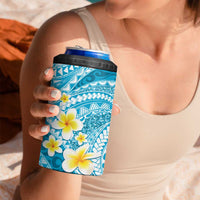Plumeria Polynesian Sky Blue Glitter Pattern 4 in 1 Can Cooler Tumbler LT01 - Polynesian Pride
