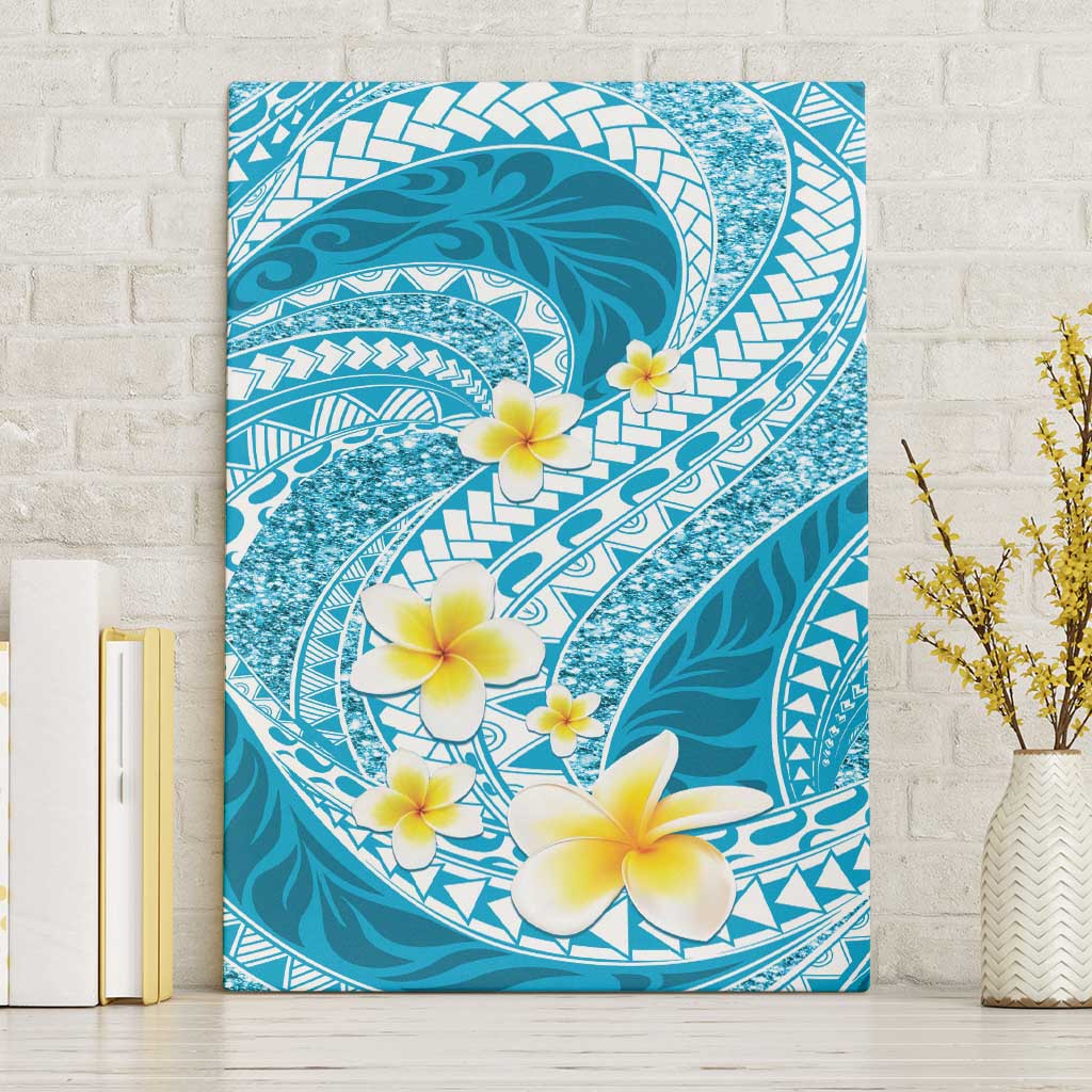 Plumeria Polynesian Sky Blue Glitter Pattern Canvas Wall Art LT01 Without Frame Sky Blue - Polynesian Pride