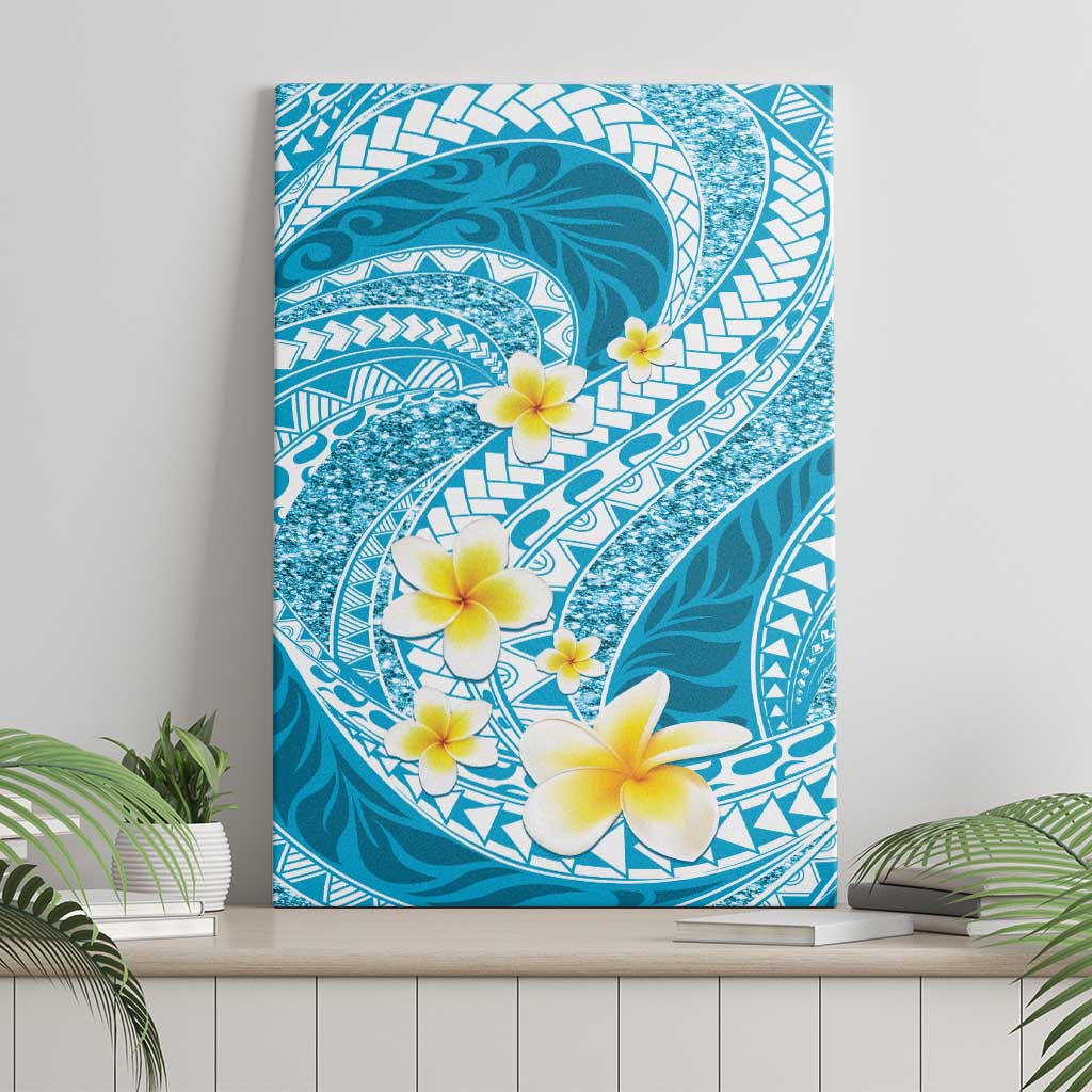 Plumeria Polynesian Sky Blue Glitter Pattern Canvas Wall Art LT01 - Polynesian Pride